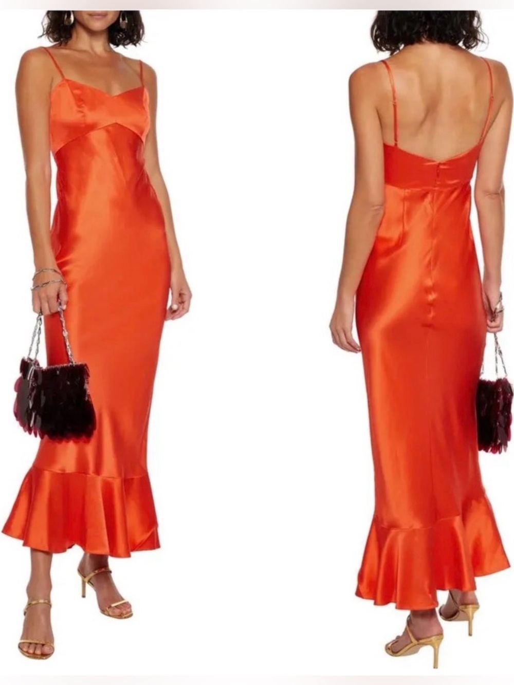 Saloni | Mimi B silk satin maxi gown/slip dress Women’s size 0 papaya orange
